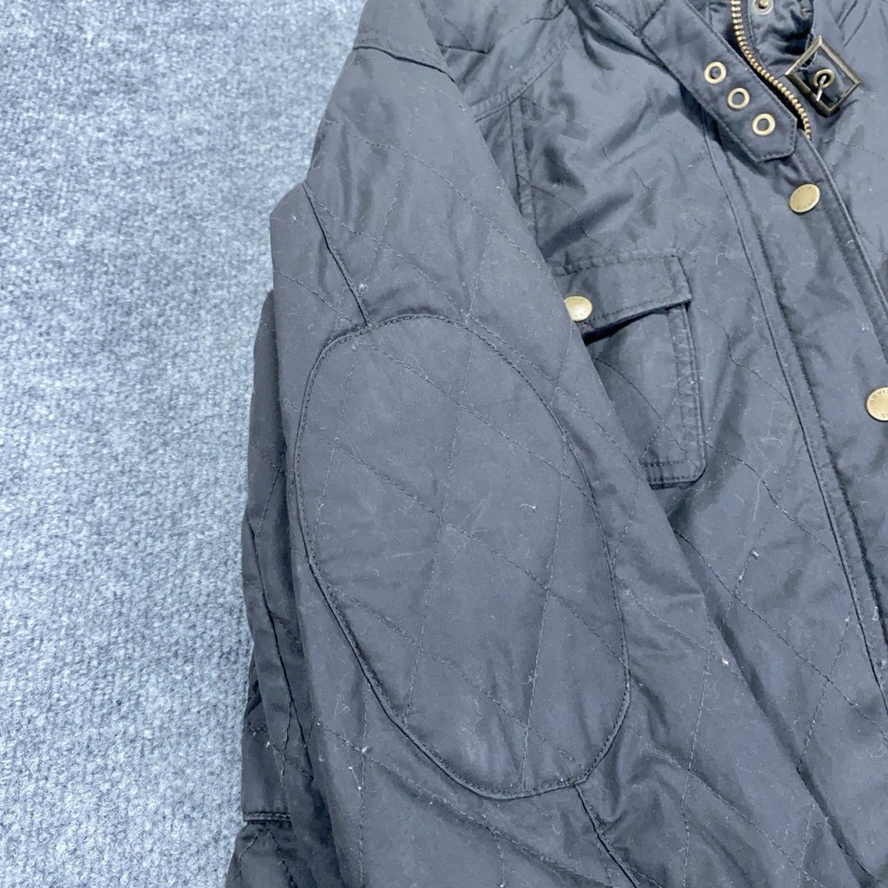 Orvis Barn Coat Womens Sz L Black Chore Jacket Flannel Lined Leather Collar 2MPO - Picture 6 of 16